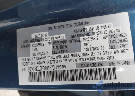 2017 Mazda Cx-5 Grand Touring from USA, damaged, VIN JM3KFBDL7H0141870